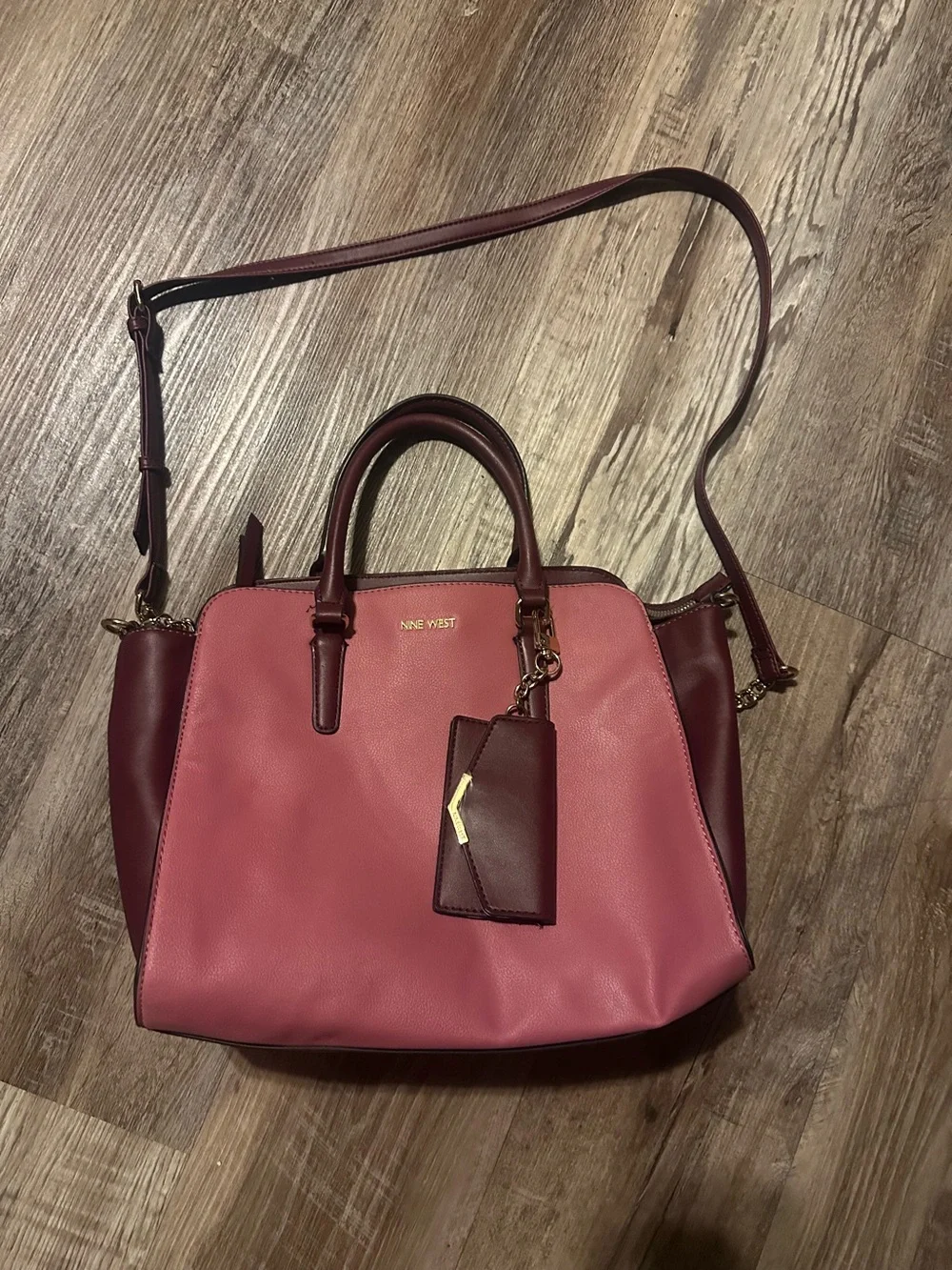 Nine West Pink and Burgundy Satchel with Detachable Crossbody Strap